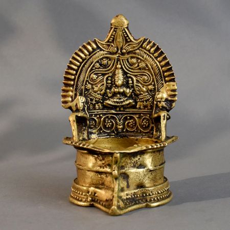 Traditional Brass South Indian Pooja Diya with Deity Carving