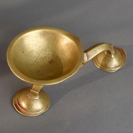 Indian Brass Aarti Oil Lamp with Sturdy Handle Design