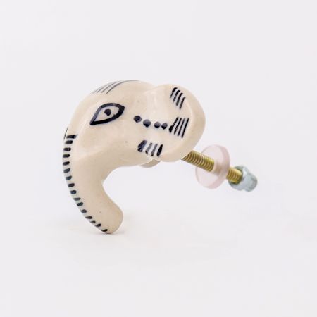 Handmade Ceramic Cream Black Elephant Design Cabinet Knob