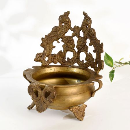 Ornate Peacock Brass Urli for Hindu Rituals