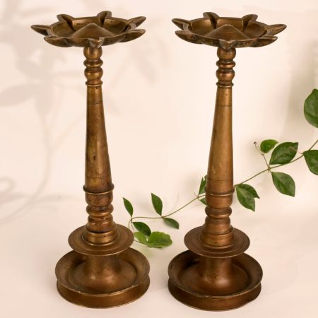 Antique Brass Oil Lamp in Pair for Pooja