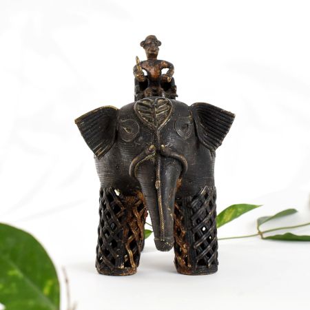 Tribal Brass Elephant Rider Sculpture for Home Decoration