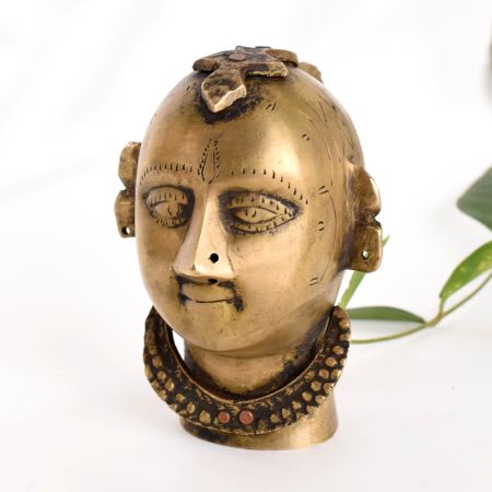 Tribal Brass Gauri Head Statue for Home Decoration