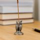 Silver Brass Standing Owl Incense Stick Holder
