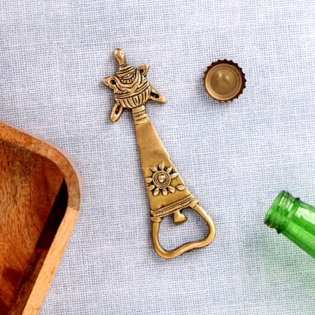 Tortoise Brass Bottle Opener With Tribal Floral Design