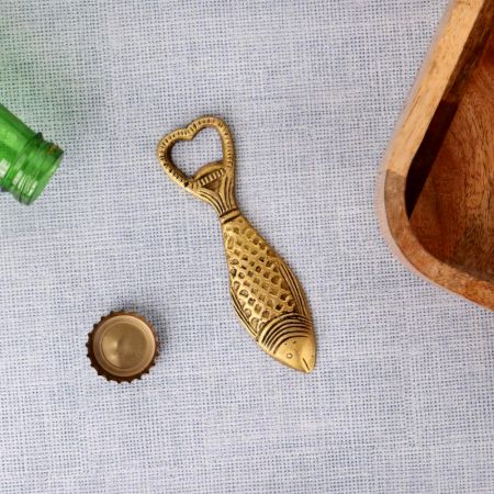 Brass Fish Bottle Opener Tribal Design