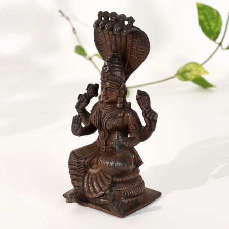 Vintage Copper Goddess Mariamman Statue with Serpent Canopy