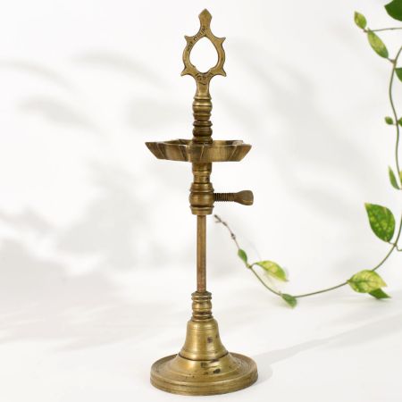 Handcrafted South Indian Vintage Brass Lamp Stand for Rituals