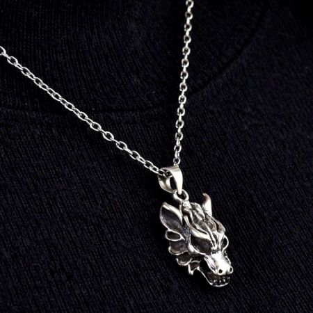 Demonic Wolf Face 92.5 Sterling Silver Pendant Necklace