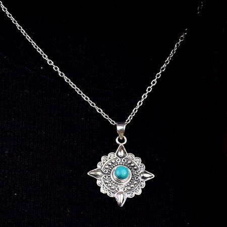 Round Starry Blue Stone 92.5 Sterling Silver Pendant Jewelry