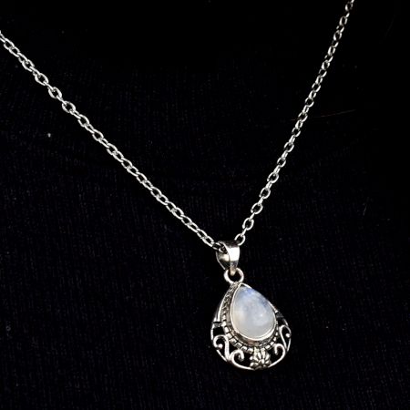 Moonstone Teardrop Engraved 92.5 Sterling Silver Pendant Jewelry