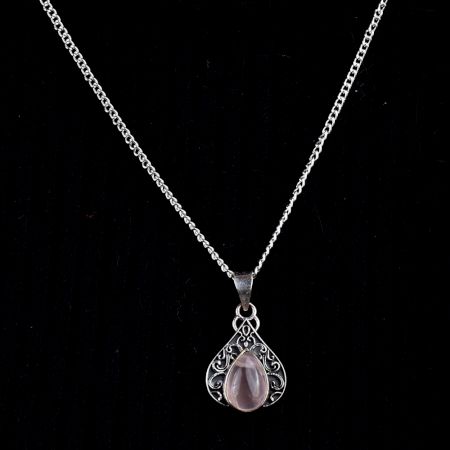 Peach Stone Teardrop Engraved 92.5 Sterling Silver Pendant Jewelry