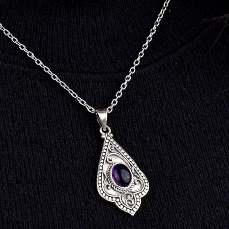 Purple Stone Spiral Design 92.5 Sterling Silver Pendant Jewelry