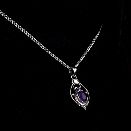 Purple Stone Wired Oval  92.5 Sterling silver Pendant Jewelry