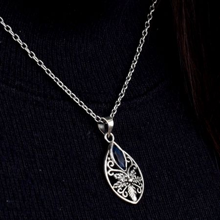 Starry Flower Blue Stone 92.5 Sterling Silver Pendant Jewelry