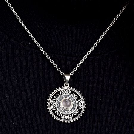 Round Decorative 92.5 Sterling Silver Pendant Jewelry