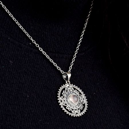 Round Decorative 92.5 Sterling Silver Pendant Jewelry