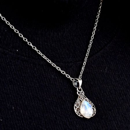 Teardrop Moonstone Embedded 92.5 Sterling Silver Pendant Jewelry