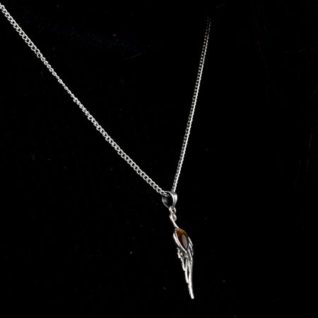 Tiger Eye Teardrop Feather Embedded 92.5 Sterling Silver Jewelry