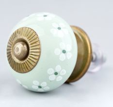 Sage Green And White Tiny Flower Ceramic Drawer Knob Online