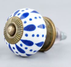 White & Blue Ceramic Floral Knob