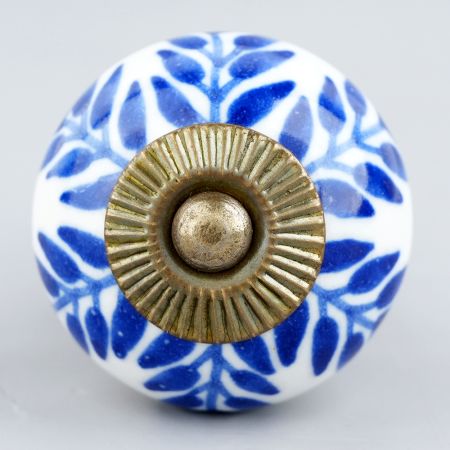 Navy Blue Leaf Ceramic Knob
