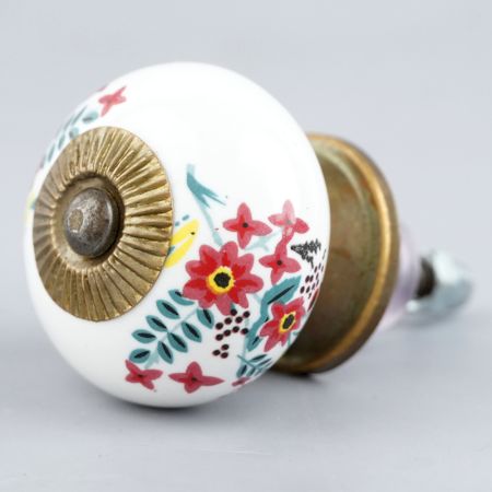 White Floral Leafy Painted Knob