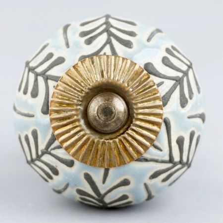 Grey Leaf Embossed Ceramic Knob