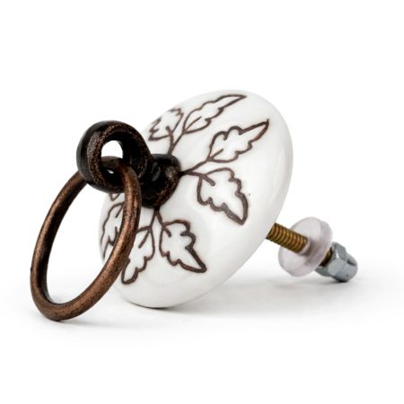 Brown Leaf Etched Big Ceramic Flat Dresser Knob Online