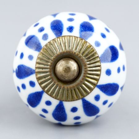 White & Blue Ceramic Floral Knob