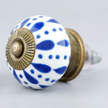 White & Blue Ceramic Floral Knob