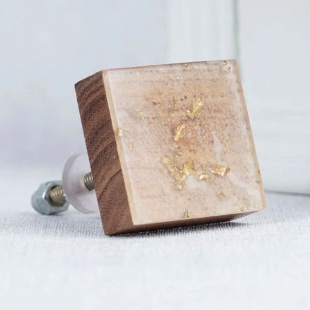 Handmade Brown Wooden and Resin Square Cabinet Knobs