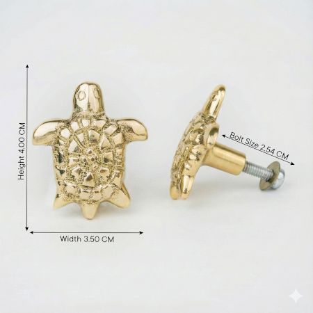 Golden Brass Turtle Knob – Handmade Cabinet and Drawer Pull-1 Piece