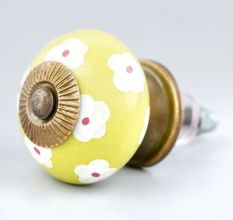 Lime White Flower Floral Dresser Knob