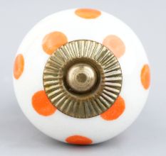 White Orange Polka Ceramic Wardrobe Knob