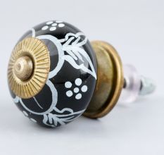 Black Ceramic Floral Drawer Knobs