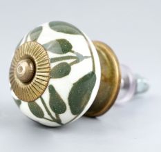 Old Green Floral Ceramic Knob