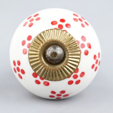 White Red Dotted Ceramic Knob