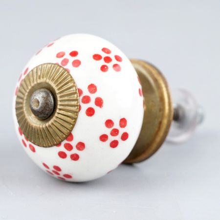 White Red Dotted Ceramic Knob