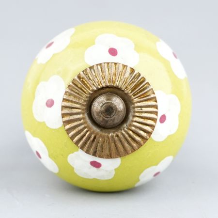 Lime White Flower Floral Dresser Knob