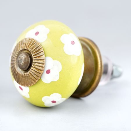 Lime White Flower Floral Dresser Knob