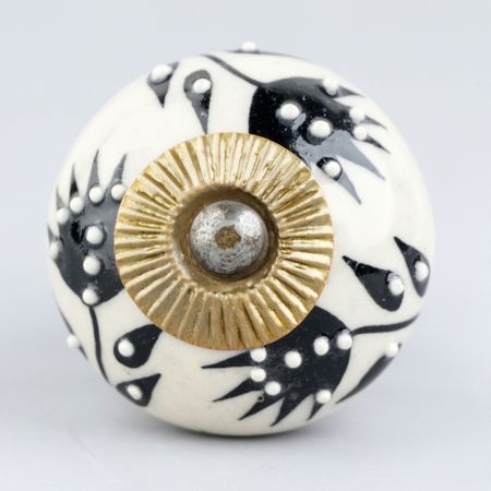 Cream Black Leaf Ceramic Knob