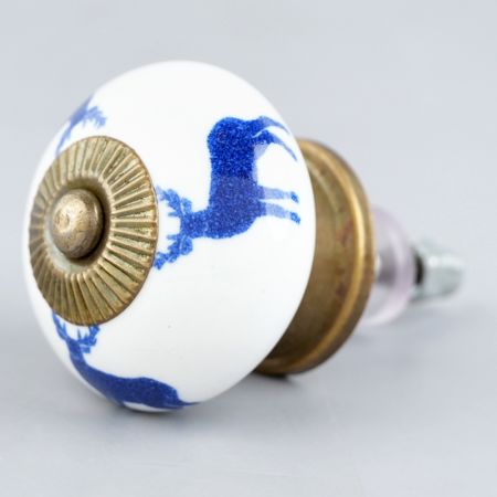 Blue Standing Rein Deer Pattern Ceramic Dresser Knob