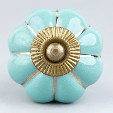 Turquoise Golden Line Medium Ceramic Melon Knob Online