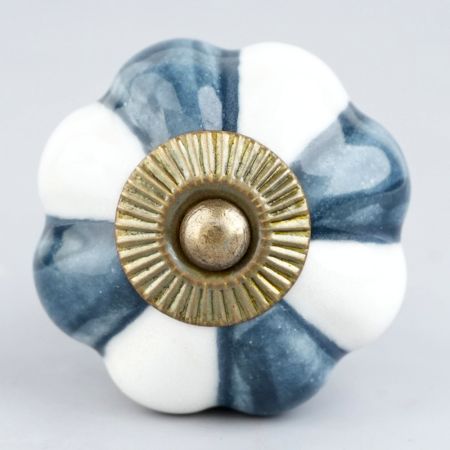Grey And White Ceramic Melon Drawer Knob