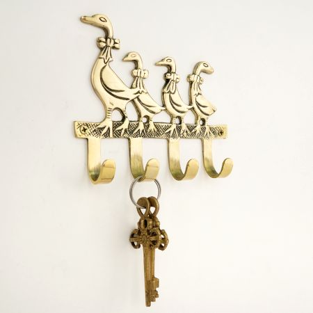 Brass Mother and Baby Geese Wall Hook Key Holder