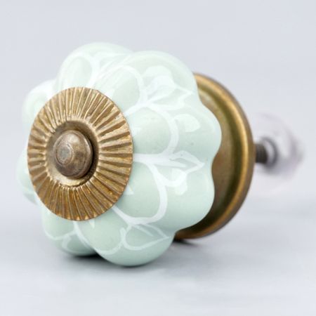Sage Green Flower Medium Ceramic Melon Cabinet Knob