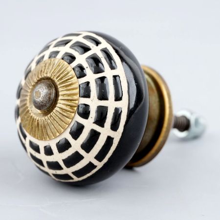 Black Spider Net Etched Ceramic Cabinet Knobs-6 Pieces