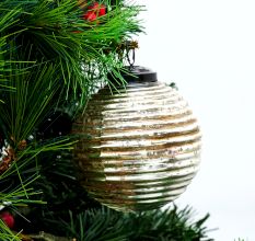 Set Of 3 Piece Antique Striped Cut Round Christmas Ornament