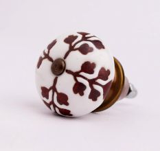 Brown Leaf Cut Flower Etched Ceramic Drawer Knob